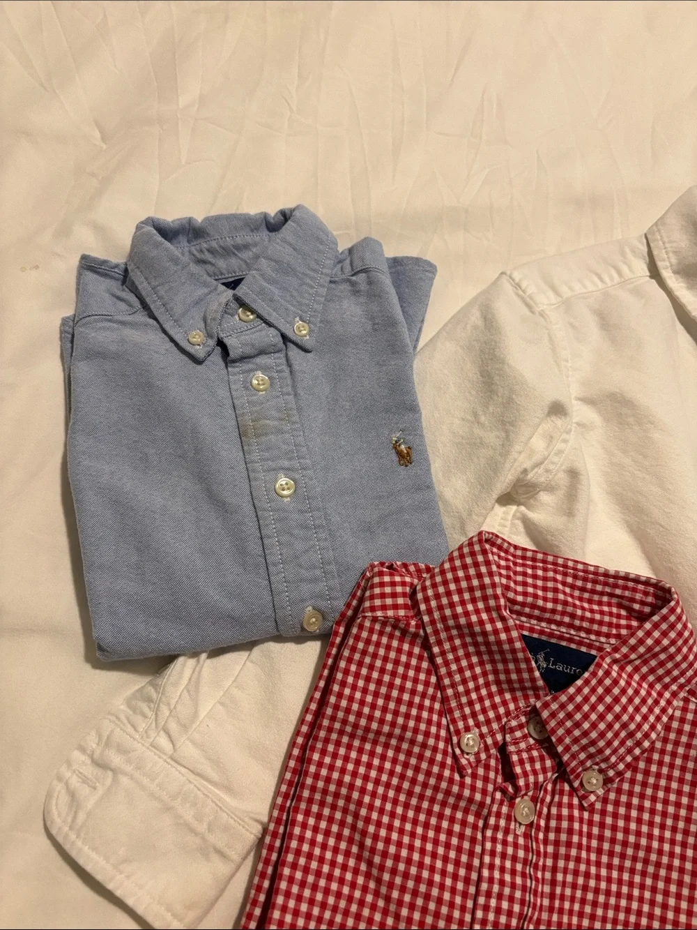 Ralph Lauren Boys Button-Down Shirts in White, Light Blue, and Red Gingham
